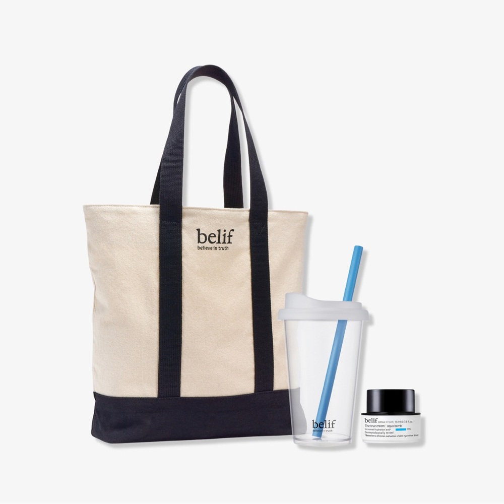 BELIF- 3 Pcs Set - Tote Bag, Reusable Cup, Cream